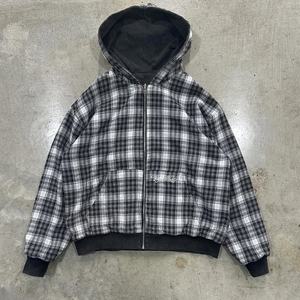 Veste à capuche courte et ample à double couche réversible avec fermeture éclair, broderie à carreaux, lavage à la pierre vintage, design streetwear pour hommes - Product Image 3