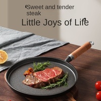 Poêle à frire en fonte non revêtue pour steaks, crêpes et galettes, design moderne et minimaliste, avec couvercle, compatible gaz, vente en gros