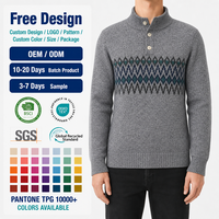 Herren-Pullover mit Stehkragen und Knopfleiste, Meliertes Grau, Langarm, Winter-Warm, Maßanfertigung, OEM, Direktvertrieb ab Werk