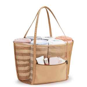 BESTELLA Polyester Mesh Tote <b>Bag</b> With Zipper Front Pocket Accept Custom logo Large Capacity Handbag Casual Beach <b>Bags</b> for Women - Product Image 2