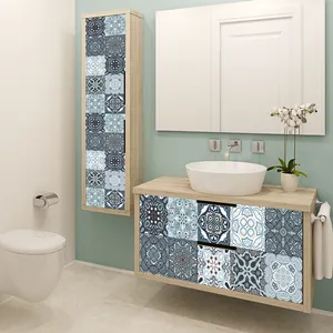 Decalque de parede duro à prova d'água, padrão cinza retrô, adesivo de azulejos foscos para cozinha banheiro