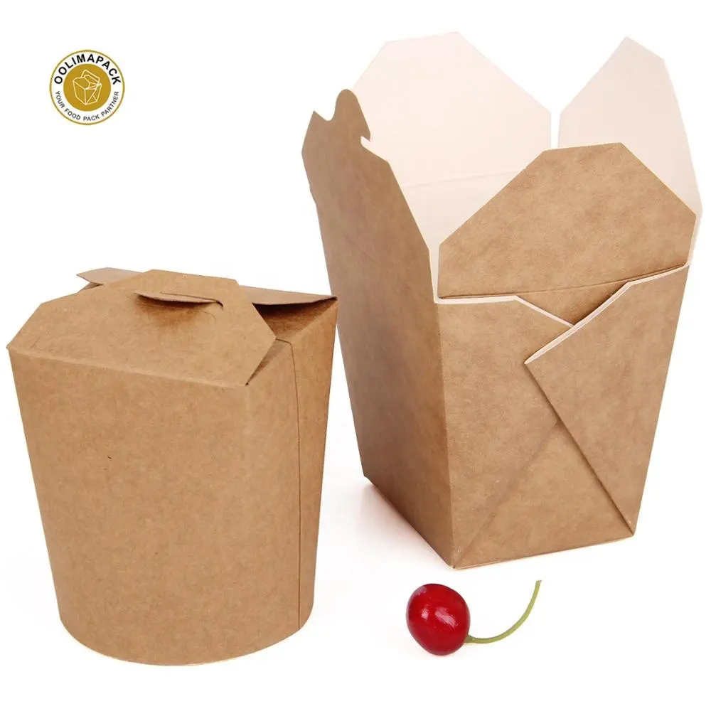 पर्यावरण हितैषी पीएलए biodegradable वर्ग दौर संभाल के साथ क्राफ्ट पेपर खाद्य कंटेनर नूडल्स बॉक्स