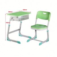 Ensemble de bureau et chaise d'étudiant réglables modernes avec structure métallique et surface de travail en plastique pour salle de classe