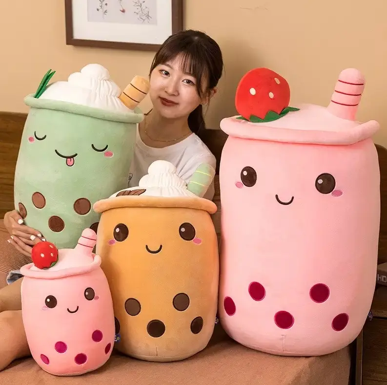 Kawaii peluches juguete, frutas, leite, boba, bolha, chá, café, travesseiro macio, kawaii, brinquedos de pelúcia