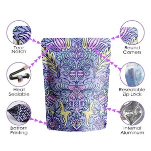Custom Printing Resealable Smell Proof Stand Up Pouch Packaging 3.5g/7g/1oz/1lb Mylar <b>Bag</b> With Zipper - Product Image 6
