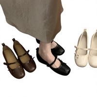 Chaussures plates confortables pour femmes, style poupée coréenne, à boucle, avec nœud mignon, couleur unie, toutes saisons, bout carré, pour la marche