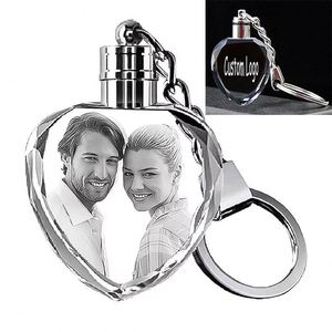 Porte-clés en cristal gravé au laser 3D personnalisé, forme de cœur, porte-clés photo, lumière LED, cadeau personnalisé pour couple, animal de compagnie, souvenir - Product Image 2