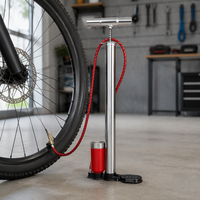 Pompe à air pour vélo en acier inoxydable avec manomètre, valve Schrader, pompe de sol 120 PSI, gonfleur de pneus portable