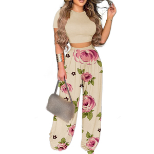 Conjunto de Pantalones Largos Estampados de Dos Piezas con Manga Corta, Estilo Elegante y Explosivo para Mujer, a la Moda - Product Image 5