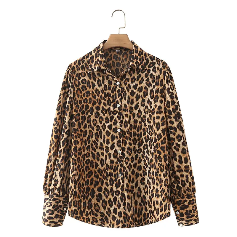 Custom Cheap Leopard Pattern Loose Shirt Blouse Women Female Wear Casual Style Office Lady Tops