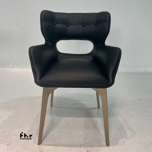 Modern Black PU Leather Tufted Dining Armchair Bronze Metal Legs Hollow <b>Back</b> Upholstered <b>Chair</b> for Restaurant Hotel - Product Image 1