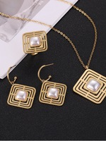 Ensemble d'accessoires géométriques en acier inoxydable : pendentif creux incrusté, bague, boucles d'oreilles et collier