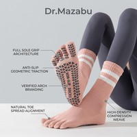 Chaussettes de yoga et de Pilates à cinq doigts de qualité supérieure, respirantes, écologiques, en mélange de coton hautement élastique, hauteur genou, antidérapantes, à doigts séparés, pour femmes