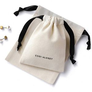 Factory Wholesale Small Black and <b>White</b> Cotton <b>Bag</b> Jewelry <b>Gift</b> Storage Recycle Cotton Drawstring <b>Bag</b> - Product Image 2