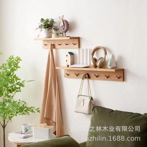 Wooden <b>Wall</b>-<b>Mounted</b> Coat Rack With <b>Shelf</b> 2 Tier Easy Install For Bedroom Living Room Storage - Product Image 2