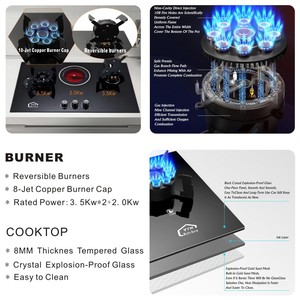Table de cuisson encastrable combinée gaz et électrique à deux brûleurs avec commande par bouton, allumage électronique, pour cuisine, camping-car et usage extérieur - Product Image 5