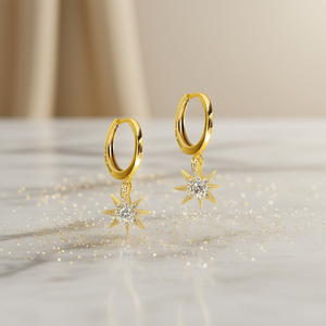 Boucles d'oreilles créoles en or E3650 avec pendentif étoile en cristal pour femme, luxe pour un usage quotidien - Product Image 2