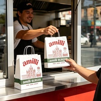 Sac en papier kraft imprimé sur mesure, qualité alimentaire, pour restaurant de burgers, avec poignée, pour emballage de plats à emporter