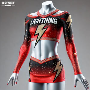 Venta al por mayor Diseña tu uniforme de animadora Uniformes de porristas rojos y negros para niños - Product Image 5