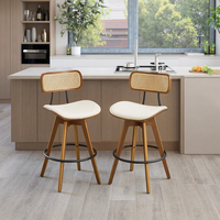 Tabourets de bar pivotants modernes avec dossier en rotin, sièges rembourrés, chaises de bar en bois courbé pour l'extérieur