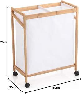 Cesto <span class=keywords><strong>de</strong></span> almacenamiento <span class=keywords><strong>de</strong></span> <span class=keywords><strong>ropa</strong></span> sucia <span class=keywords><strong>de</strong></span> bambú, cesto separador con tela blanca y 4 ruedas giratorias - Product Image 3