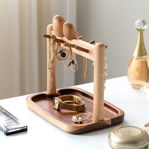Wooden Key Rack With Tray And <b>Hooks</b> For Desktop Entryway Storage Organizer Little Chubby Bird Design Rectangle <b>Shelf</b> Standing - Product Image 3