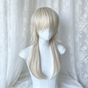 Peluca de 24 pulgadas rubia platino con corte lobo, de fibra resistente al calor, con gorra ajustable, preestilizada, sin brillo, ideal para cosplay de <span class=keywords><strong>anime</strong></span> y videojuegos. - Product Image 3