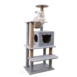 Vente en gros ODM OEM luxe moderne taille personnalisée griffoir à chat en bois en peluche maison tour condo arbre à chat pour grands chats