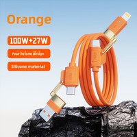 Kabel Data 4-in-1 X10 Jinfeng 120W Pendingin Logam Cair Pengisian Cepat USB-A/Type-C dengan Gel Silikon untuk iPhone 4/6/10ft