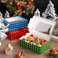 Boîtes à cupcakes de Noël auto-érectables recyclables à 6 trous pour pâtisseries de fêtes, brownies, friandises sucrées, boîtes alimentaires en carton