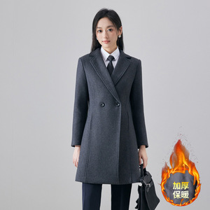 Women's Professional Woolen Overcoat Mid Length Thickened Warm Slim Fit For Office Work - Product Image 3