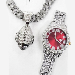 Cổ Phiếu Nhà Máy Hip Hip Rhinestone Kim Cương Thạch Anh Đỏ Xem Với Cuba Chuỗi Vòng Cổ Thời Trang Bộ Đồ Trang Sức - Product Image 6