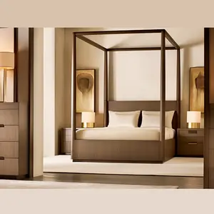 غرفة معيشة عالية الجودة سرير من الخشب الصلب حجم الملك الملكة الفاخرة