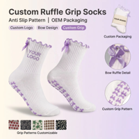 Chaussettes de yoga et de Pilates personnalisées à volants avec nœud, motif antidérapant, pour femmes, emballage OEM