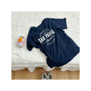 Suministro de fábrica, camiseta con letras de buena calidad, camiseta de manga corta redonda con letras de algodón Unisex hecha en Corea a la moda - Product Image 5