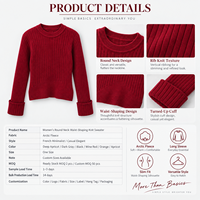 Pull-over en maille à col ras du cou et manches longues pour femme, couleur unie, taille cintrée, style minimaliste, collection automne, fabrication OEM/ODM, vente en gros