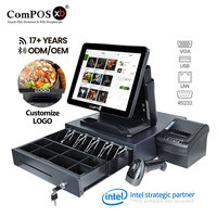 POS-терминал POS1618P ComPOSxb, 15-дюймовый POS-терминал, полный комплект, кассовый аппарат с чековым лотком 80 мм, Linux, гарантия 18 месяцев