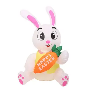 Hot 4,9ft Easter Inflatables Bunny Met Een Wortel Happy Easter Gebouwd In Led Licht Opblaasbaar Konijn Voor Indoor Outdoor Decor