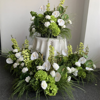 Centre de table floral vert populaire pour mariage, Hortensia vert artificiel, Anthurium blanc, Fleur d'allée de mariage pour la décoration d'événements
