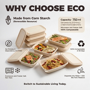 Boîte alimentaire jetable personnalisée en amidon de maïs, couvercle robuste anti-fuite, compatible micro-ondes, biodégradable pour burgers, pains, nouilles à emporter - Product Image 1