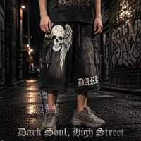 Shorts cargo en jean gothique pour homme, délavé à l'acide, en tissu épais, taille élastique, style streetwear