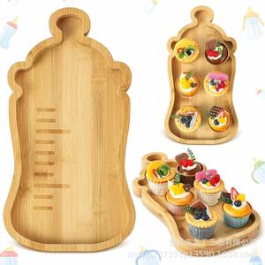 Bandeja de servir de bambú con forma de botella para frutas, refrigerios y té para niños con compartimentos divididos - Product Image 1