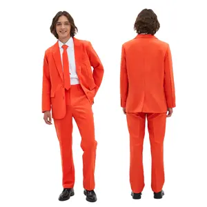 2 Pieces Men's Classic Orange Wedding Suit Blazer Solid Color Polyester Pants Adult Classic Suits for Halloween