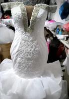 2024 élégant hors épaule cristal dos nu volants Tulle Train africain sirène robes de mariée grande taille queue de poisson robe de mariée