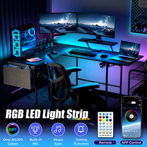 Bureau de jeu ergonomique en forme de L avec éclairage LED, porte-gobelet, sac de rangement, sortie d'alimentation - Product Image 4