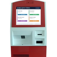 Kiosque de paiement en libre-service, terminal sur pied avec changeur de monnaie, accepteur de billets, lecteur de cartes, imprimante de reçus, scanner QR