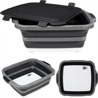 Bac de préparation pliable en silicone pour barbecue avec couvercle planche à découper, récipient de marinade pliable, plateau de préparation de viande pour le camping et la grillade