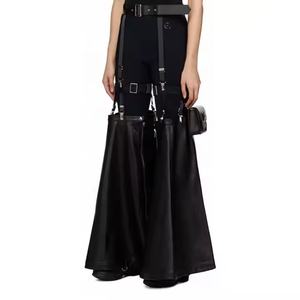 Nuevos Jeans Anchos Personalizados Estilo Urbano Hip-Hop para Mujer, Jeans de Cintura Alta con Costuras de Cuero, Lavado Ácido, Estilo Cyberpunk - Product Image 4