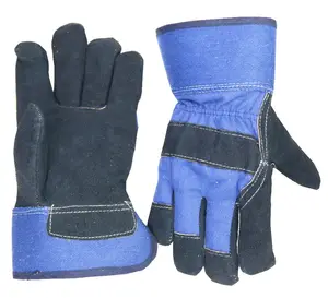 PRI Blue Reinforced Double Palm Leder Arbeits handschuhe für Männer Rindsleder Split Leder handschuhe Fahrer Rigger Handschuhe
