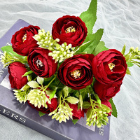 NOUVEAU 10 Têtes Bouquet de Roses Artificielles Bouquet de Roses Artificielles en Soie Fleur de Mariage Pivoine Thé Rose 24cm pour Evénement Décoration de Mariage